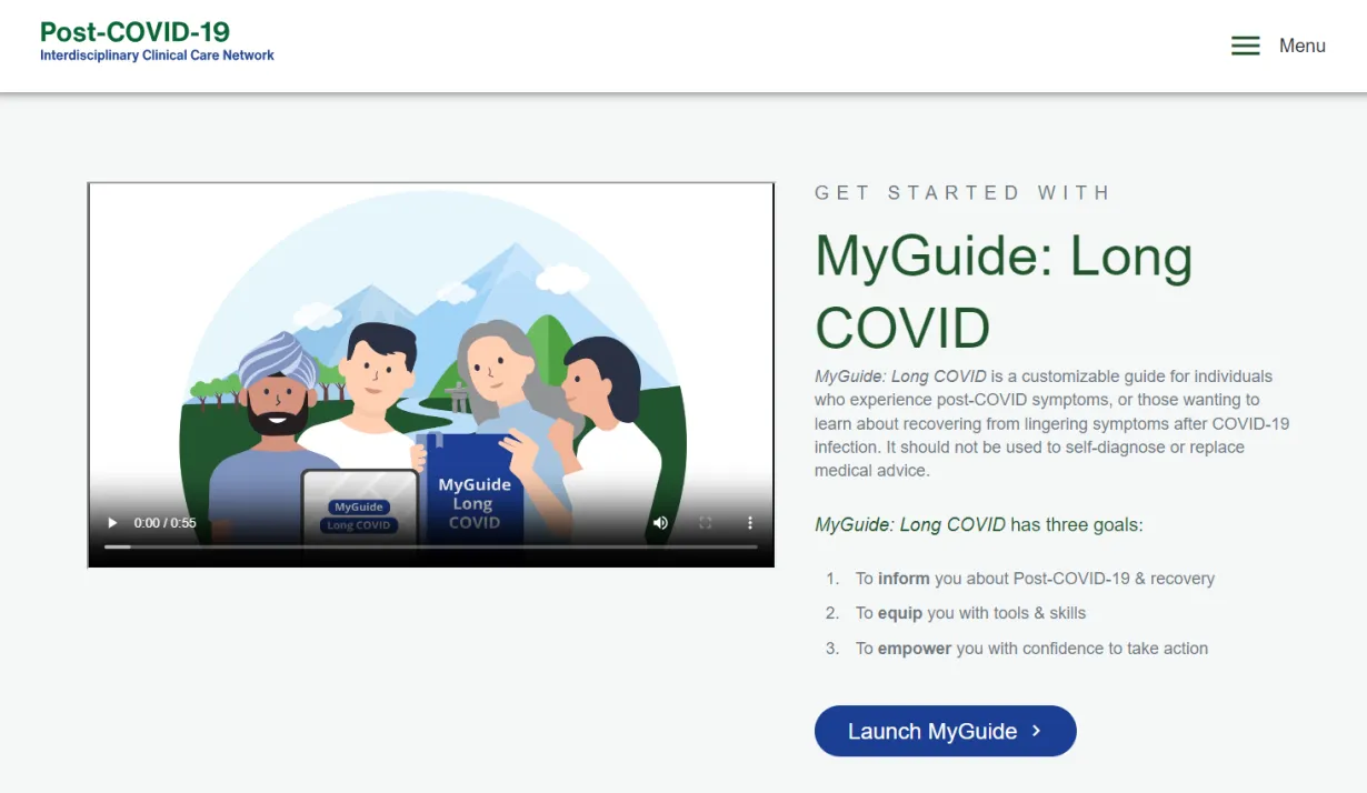 PHSA | My Guide: Long COVID | Screen Shot of home page of longcovidbc.ca